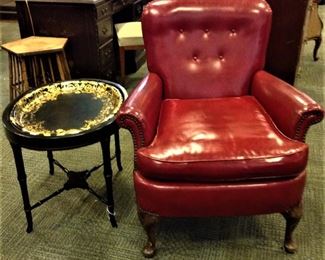Red Leather Chair with English Tray Table