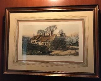 Wilfred Ball (English, 1853-1917) Hand Colored Etching "Anne Hathway's Cottage", dated 1887. Publish by Robert Dunthorne, London.