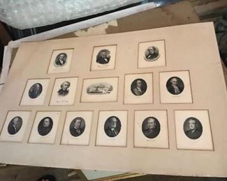 Supreme Court Justices Thirteen Engravings signed. John Marshall, Chief Justice 1801; Fuller, Faney, Rutledge, While, White, Jay, Ellsworth, Stone