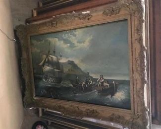 Marine Oil Painting on Board. Unsigned Belgium late 19th century 21.5" x 13.5"