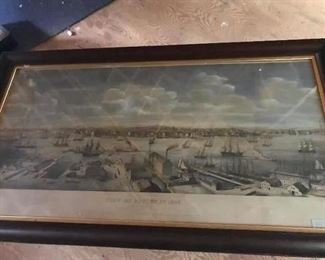C. Burton Hand Colored Engraving "View of Boston Harbor 1848" by E Whitefield