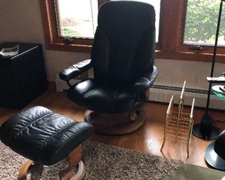 Black Leather Lounge Chair with Ottoman 