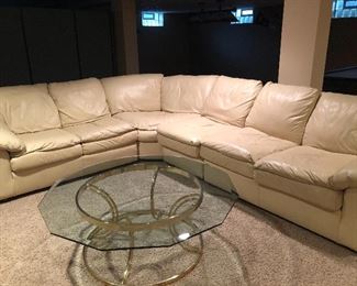 Coffee Table, Cream Leather Sectional 