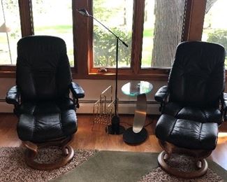 Leather Lounge Chairs w/ Ottomans 