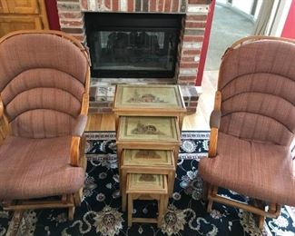 Pair of Glider Rockers and an antique set of Asian Nesting tables