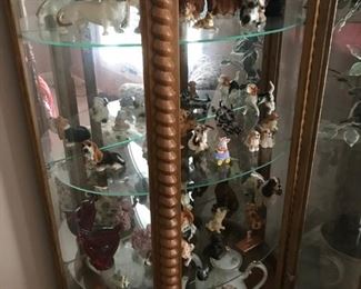 Vintage Curio Cabinet and dog figurine collection