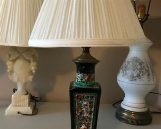 Several vintage lamps including , Alabaster Marble Lamps and Asian table lamp