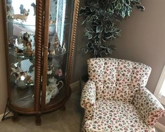 Vintage Curio Cabinet and Skirted Bedroom chair