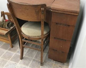 Vintage Sewing Cabinet with 4 drawers and chair