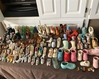 Large vintage Slipper / Shoe / Boot - collection (glass, porcelain and ceramic) 