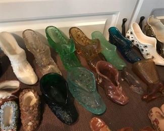 Large vintage Slipper / Shoe / Boot - collection (glass, porcelain and ceramic) 