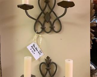Pair of French, iron wall sconces w candles