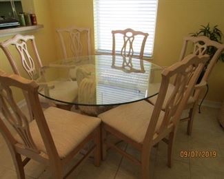 GORGEOUS 48" ROUND GLASS TOP TABLE AND CHAIRS AND CONCRETE BASE... IT IS REALLY NICE LOOKING.. GOES ANYWHERE