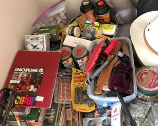 Lots of hunting supplies, gun-cleaning accessories, calls, etc.