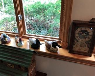Duck decoys; planters clock.