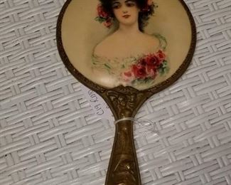 antique brass hand mirror 