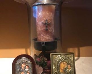 Candle and Religious Plaques