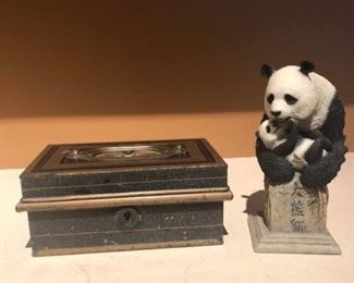 Metal Box and Panda Figurine