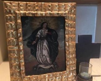 Metal Cross with Candle and Picture