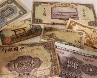 Vintage Chinese Currency and Hodgepodge of Foreign Coins