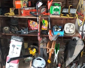 weed whackers, hedge trimmers, leaf blower, chain saw, shop lights, sump pump, power washer