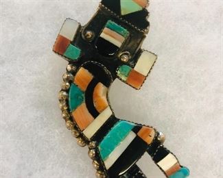 Sterling Silver Kachina Turquoise , Onyx , Mother of pearl and coral  