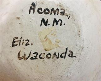 Native American Indian  Handmade Pottery Vessel by Artist Elizabeth Waconda Acoma New Mexico. She was born in 1925 until 2007. 