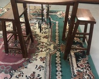Wooden tabe and 2 stools 