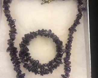 Amethyst and Sterling Silver Necklace and Matching Bracelet 