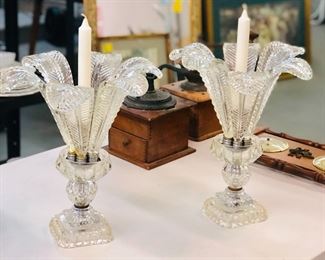 Pr. of Antique Victorian Glass Candle Holders 