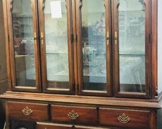 Solid Wood American Made Lighted China Cabinet . Comes apart in 2 pieces 