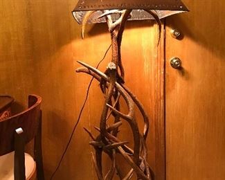 GREAT HORN FLOOR LAMP WITH PIERCED TIN SHADE