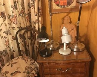PR. MATCHING SIDE TABLES/ ASSORTMENT OF TABLE LAMPS/ BENT WOOD CHAIR