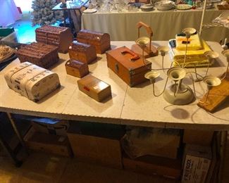 array of wooden boxes none of which contain human hearts wrapped in newspaper (I'm sorry, Halloween is next month and I LOVE Halloween!)