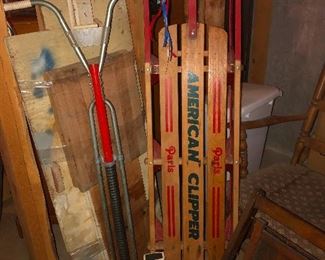 Vintage American Clipper Sled and Gabriel Medal Pogo Stick with handlebars