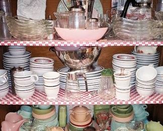 Dishes on middle shelf are actually from a diner during the 50's.