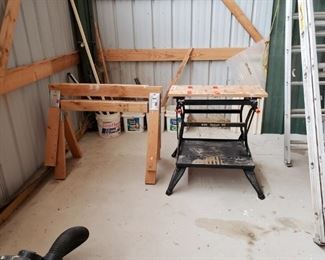 saw horses and work bench