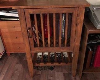 Teak Arts and crafts style small wine bar 35.5h x 25w.  16d 
