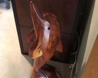 Large hand carved dolphin signed