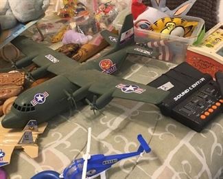 C130 toy cargo plane, vintage Halloween mask, more toys