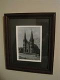 Framed colored picture by Beverly Parker- Madison Street Methodist Church- early 1900's