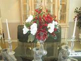Tall  Imperial crystal glass vase with flower arrangement / pair of  crystal candlesticks
Matching crystal vase on pedestal in dining room