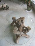 Handmade petrified driftwood coffee table w/boomerang glass top