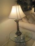 Glass top end table 
Table lamp with square shade