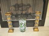 Pair of glass and gold base candlesticks
Large glass vase of marbles
