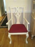 Pair of painted Chippendale arm chairs with upholstered seat
Used as host chairs for seating 8 at dining table