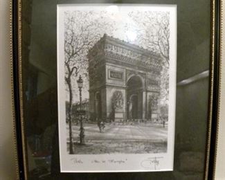 Signed L' Arc De Triumph Etching