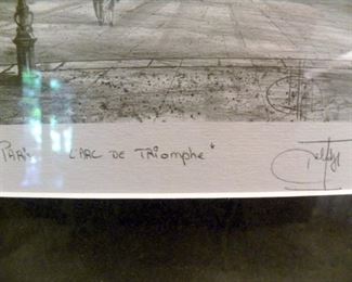 Signed L' Arc De Triumph Etching