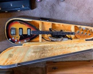 Vintage Vox 4 string hollow body teardrop sunburst design bass guitar-1967-made in Italy-Constellation IV-original case