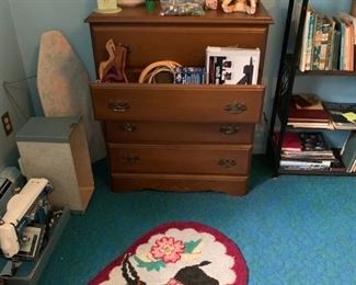 dresser..planters..sewing machine (one of two) wood ship..vintage rug